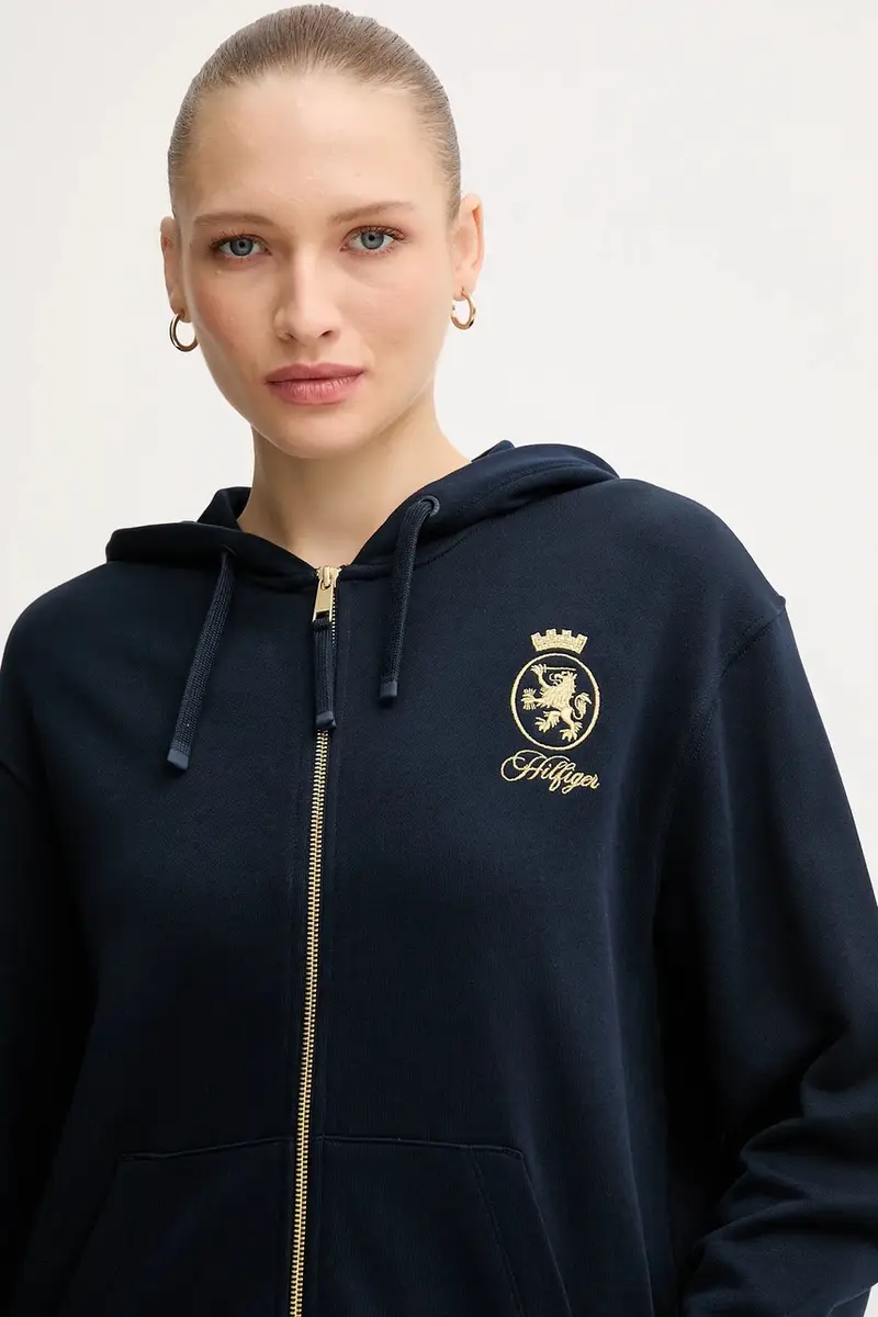 felpa in cotone donna colore blu navy con cappuccio con applicazione WW0WW46126 miniatura 4