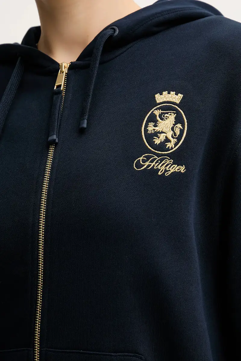 felpa in cotone donna colore blu navy con cappuccio con applicazione WW0WW46126 miniatura 5