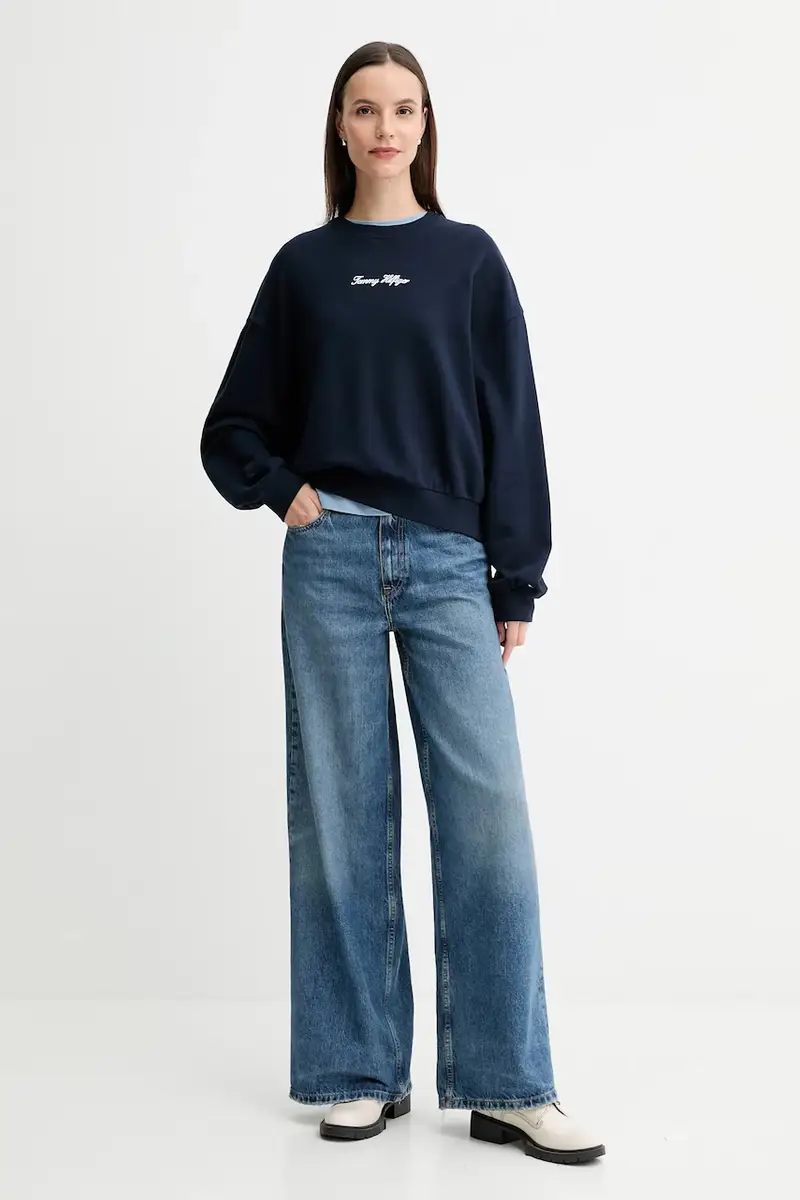 felpa in cotone donna colore blu navy WW0WW48269 miniatura 2