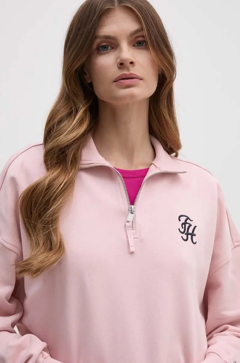 felpa in cotone donna colore rosa con applicazione WW0WW43337 miniatura 4