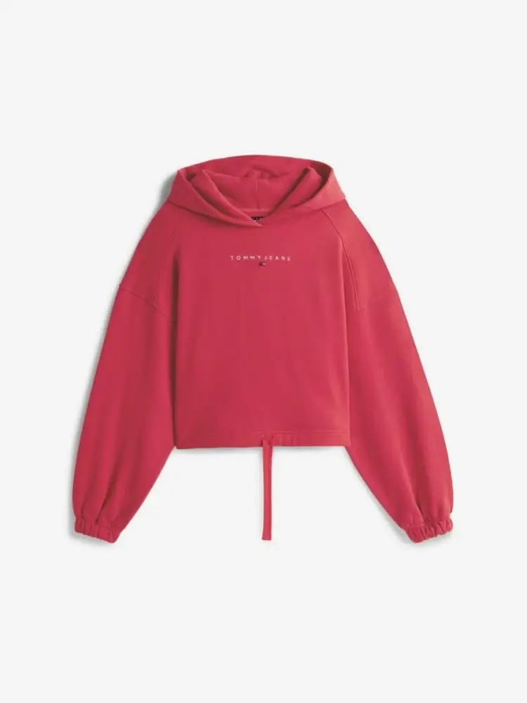 felpa in cotone rosso con cappuccio e coulisse regolabile