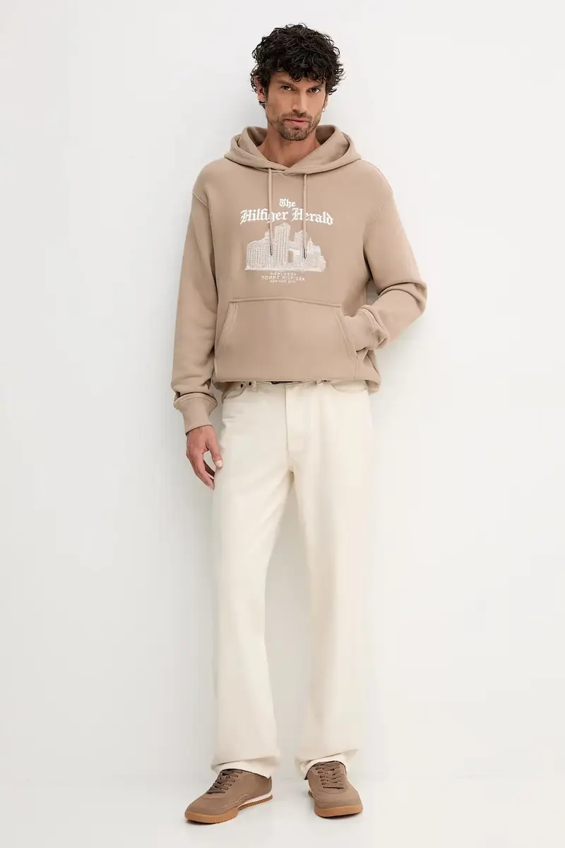 felpa in cotone uomo colore beige con cappuccio con applicazione MW0MW40066 miniatura 2