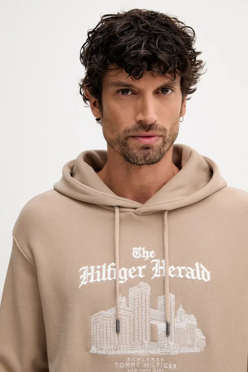 felpa in cotone uomo colore beige con cappuccio con applicazione MW0MW40066 miniatura 4