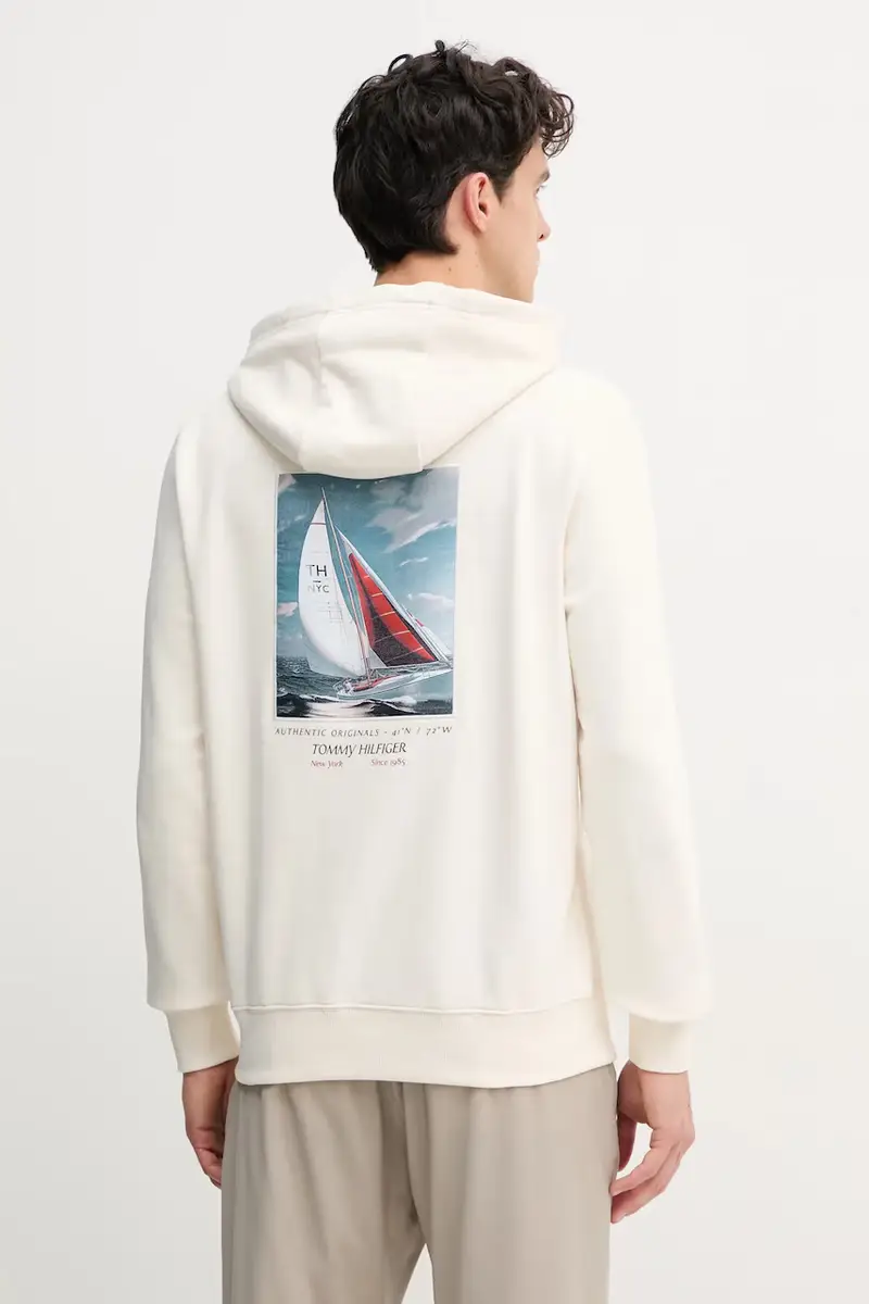 felpa in cotone uomo colore beige con cappuccio MW0MW39151 miniatura 3