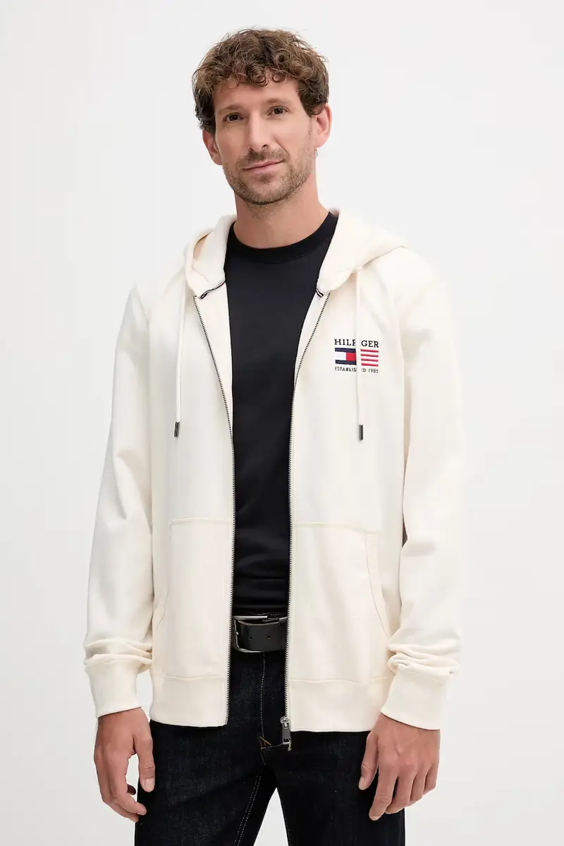 felpa in cotone uomo colore beige con cappuccio MW0MW39691