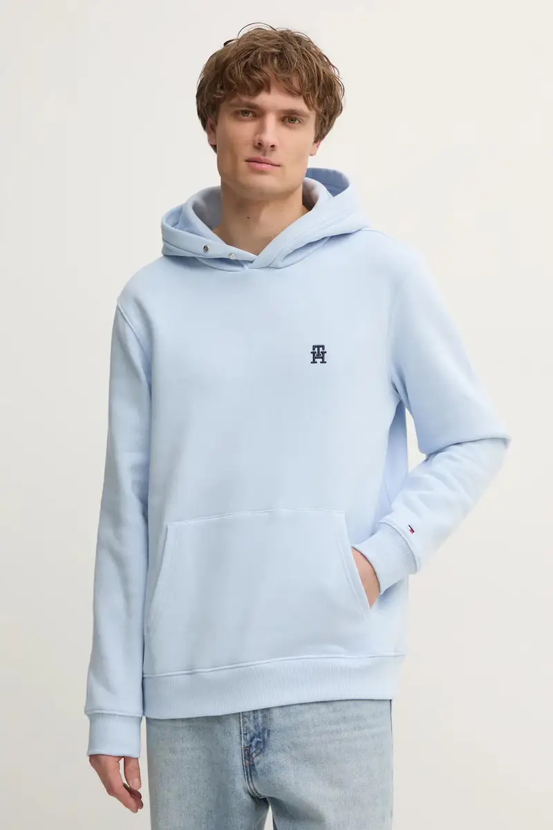 felpa in cotone uomo colore blu con cappuccio MW0MW37469