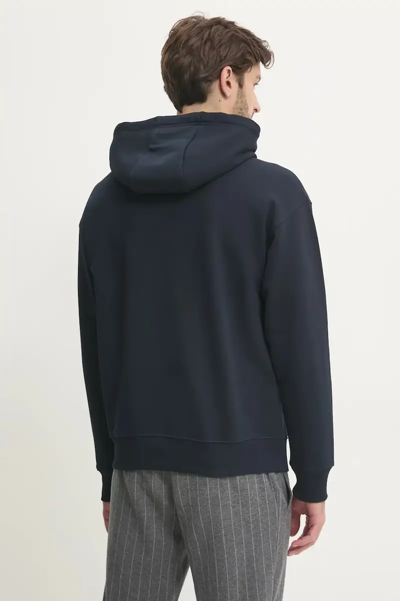 felpa in cotone uomo colore blu navy con cappuccio con applicazione MW0MW37462 miniatura 3