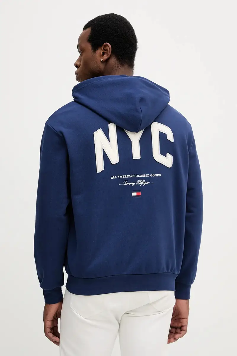 felpa in cotone uomo colore blu navy con cappuccio con applicazione MW0MW39683 miniatura 3