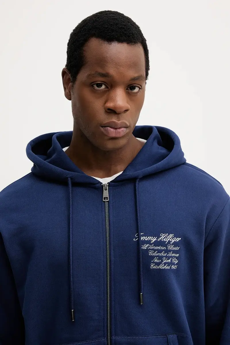 felpa in cotone uomo colore blu navy con cappuccio con applicazione MW0MW39683 miniatura 4