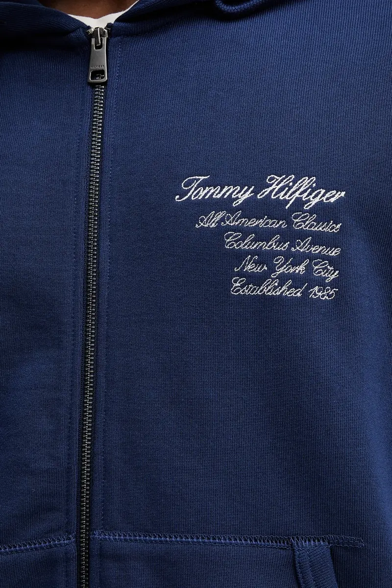 felpa in cotone uomo colore blu navy con cappuccio con applicazione MW0MW39683 miniatura 5