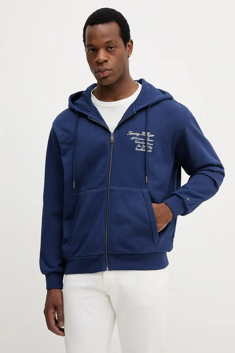 felpa in cotone uomo colore blu navy con cappuccio con applicazione MW0MW39683