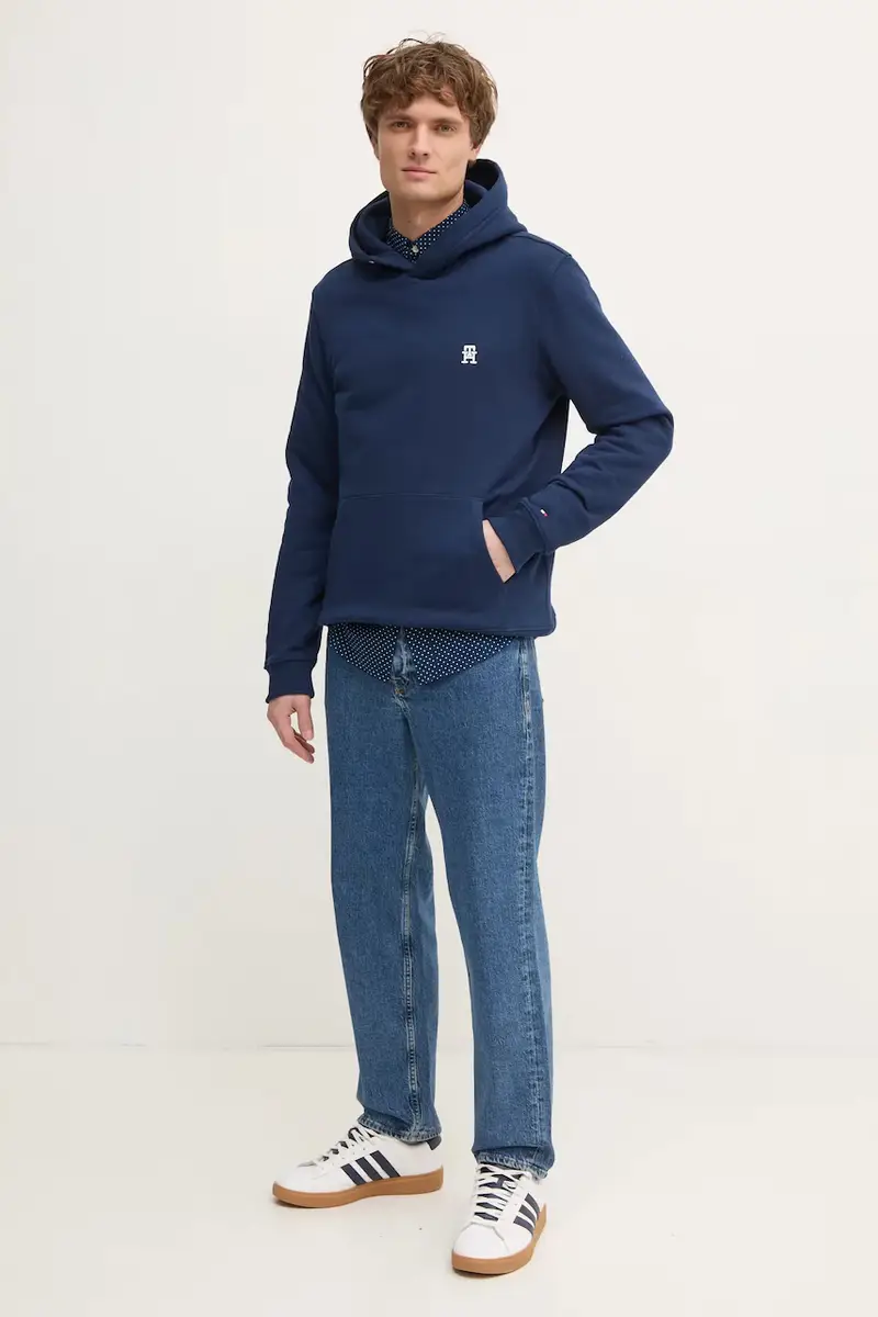 felpa in cotone uomo colore blu navy con cappuccio MW0MW37469 miniatura 2