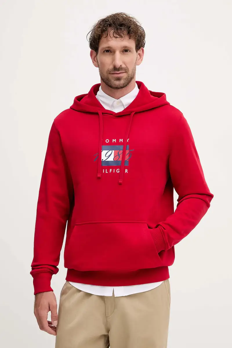 felpa in cotone uomo colore rosso con cappuccio MW0MW41332