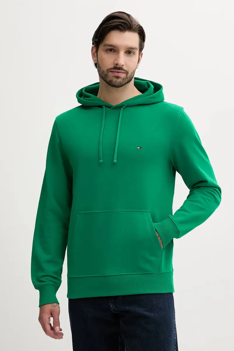 felpa in cotone uomo colore verde con cappuccio MW0MW37235