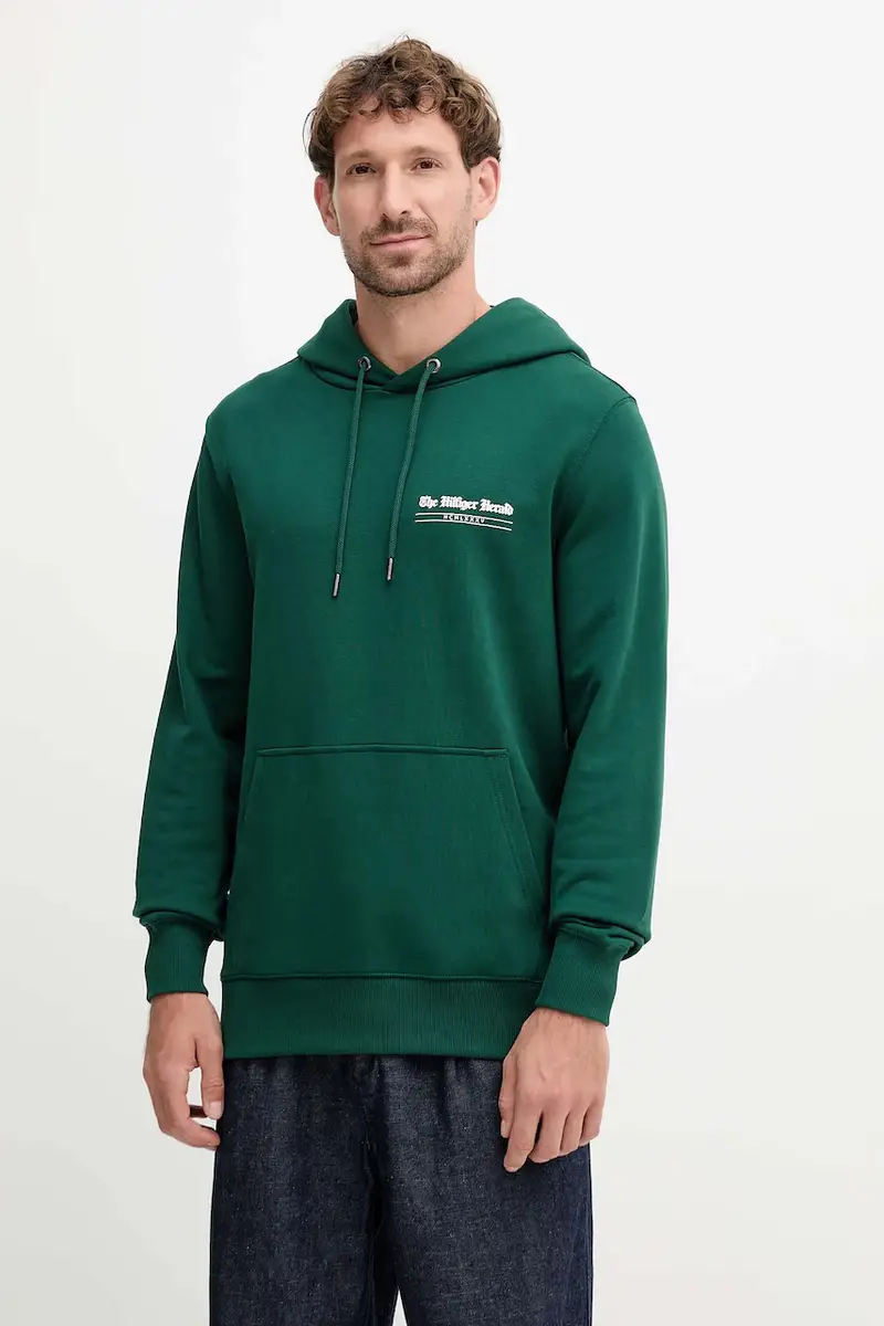 felpa in cotone uomo colore verde con cappuccio MW0MW40065