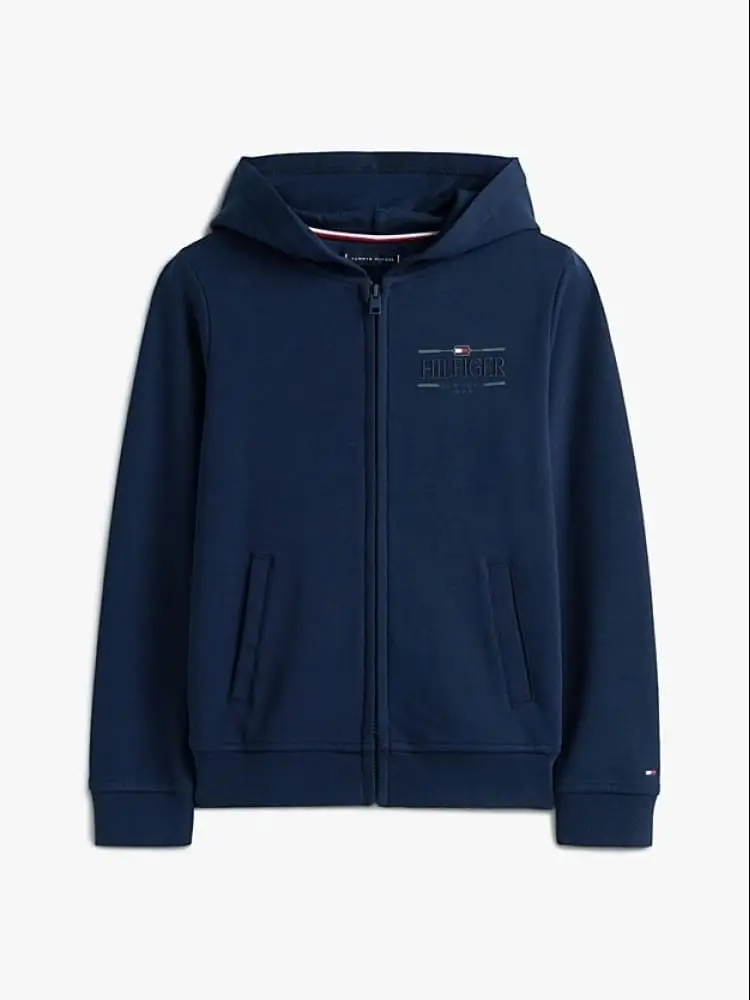 felpa kids/junior con cappuccio e zip in cotone blu con logo sul petto