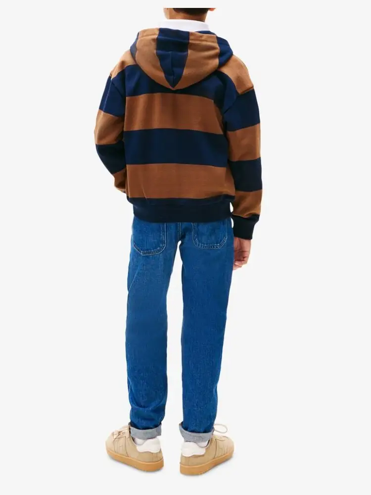 felpa multicolor bambino a righe con cappuccio maxi logo sul petto miniatura 2