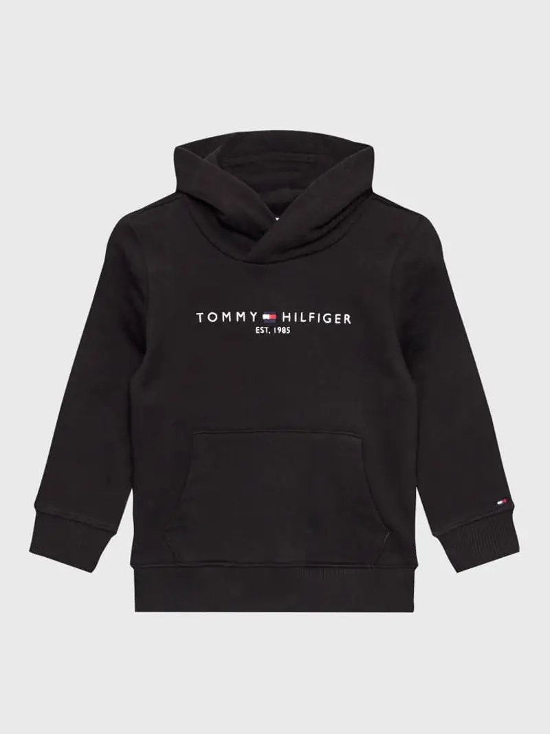 Tommy Hilfiger felpa nera bambino in cotone con logo ricamato sul davanti