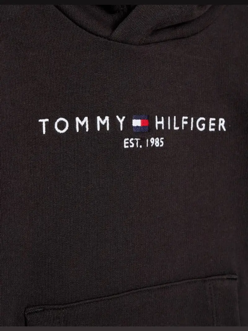 Tommy Hilfiger felpa nera bambino in cotone con logo ricamato sul davanti miniatura 2