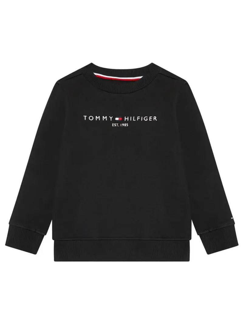 Tommy Hilfiger felpa nera bambino in cotone con logo ricamato sul petto
