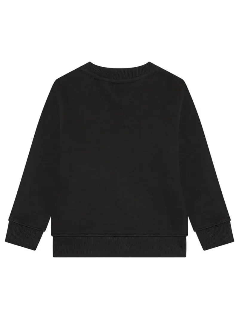 Tommy Hilfiger felpa nera bambino in cotone con logo ricamato sul petto miniatura 2