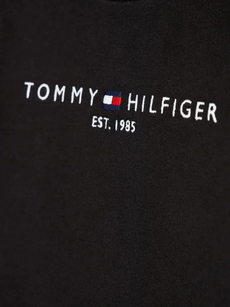 Tommy Hilfiger felpa nera bambino in cotone con logo ricamato sul petto miniatura 3