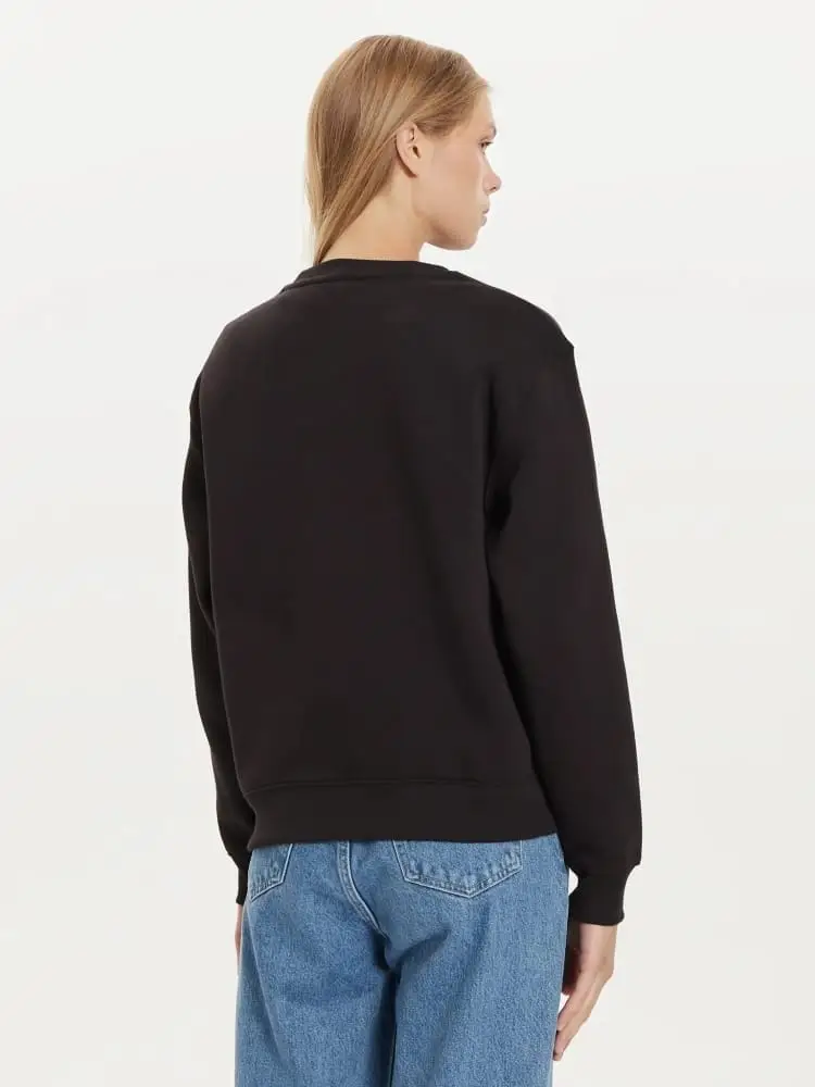 felpa nera donna in cotone girocollo maxi logo sul davanti miniatura 2