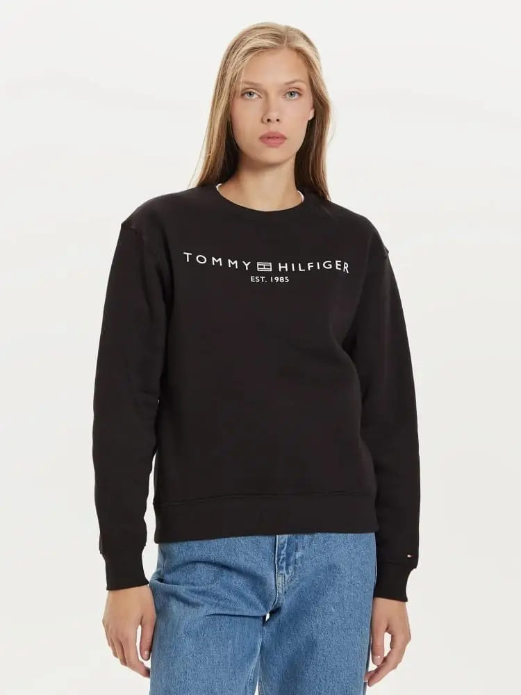 felpa nera donna in cotone girocollo maxi logo sul davanti