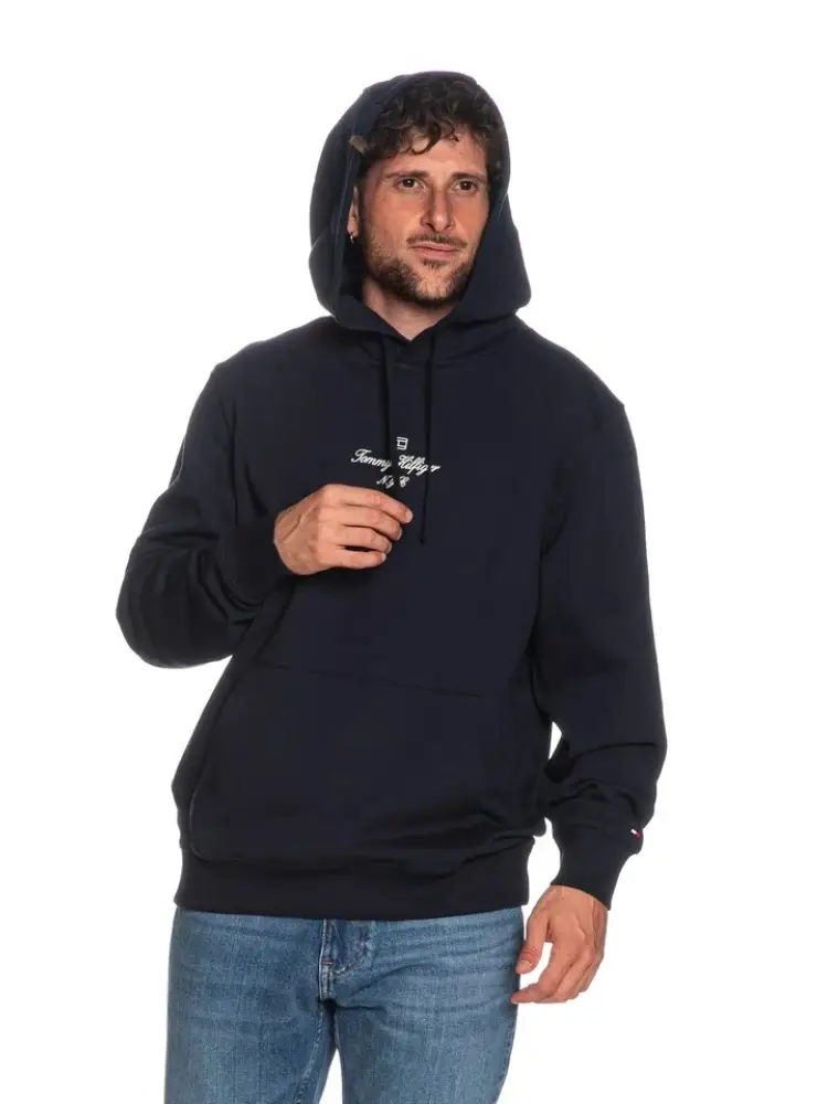 felpa nera uomo in cotone con cappuccio logo lettering sul davanti