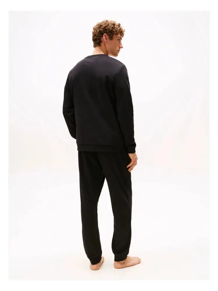 felpa nera uomo in cotone girocollo logo lettering sul davanti miniatura 2