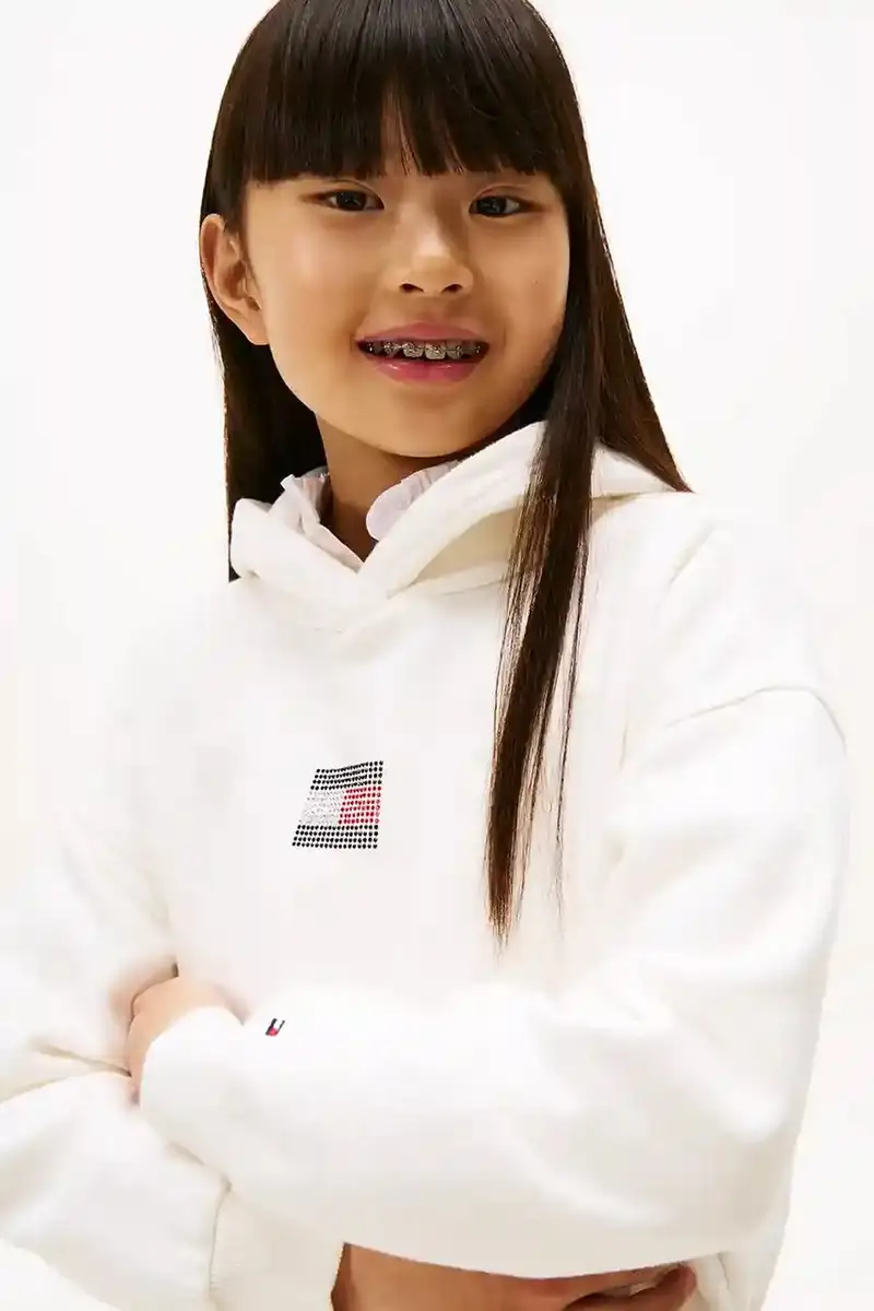 felpa per bambini colore bianco con cappuccio con applicazione KG0KG09016 miniatura 3