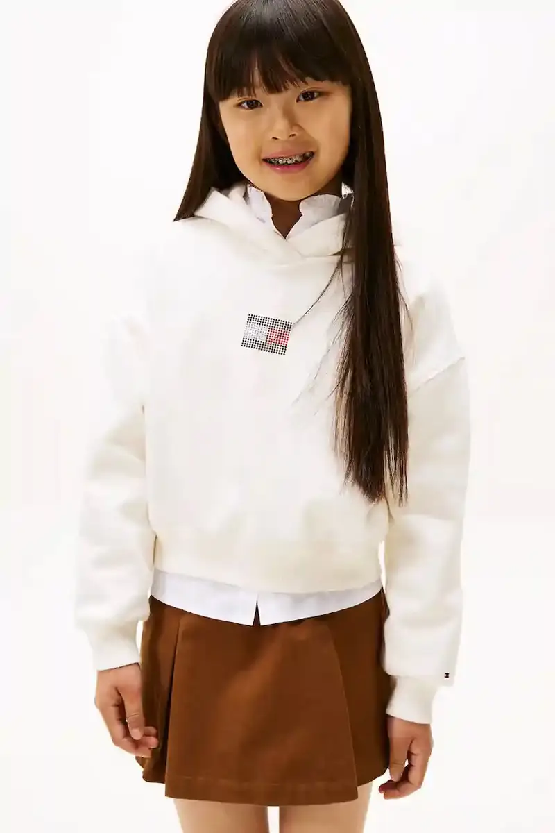 felpa per bambini colore bianco con cappuccio con applicazione KG0KG09016