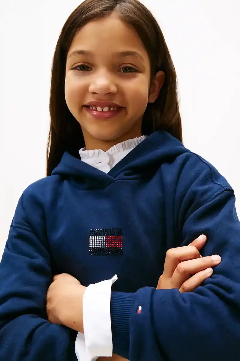 felpa per bambini colore blu navy con cappuccio con applicazione KG0KG09016 miniatura 3