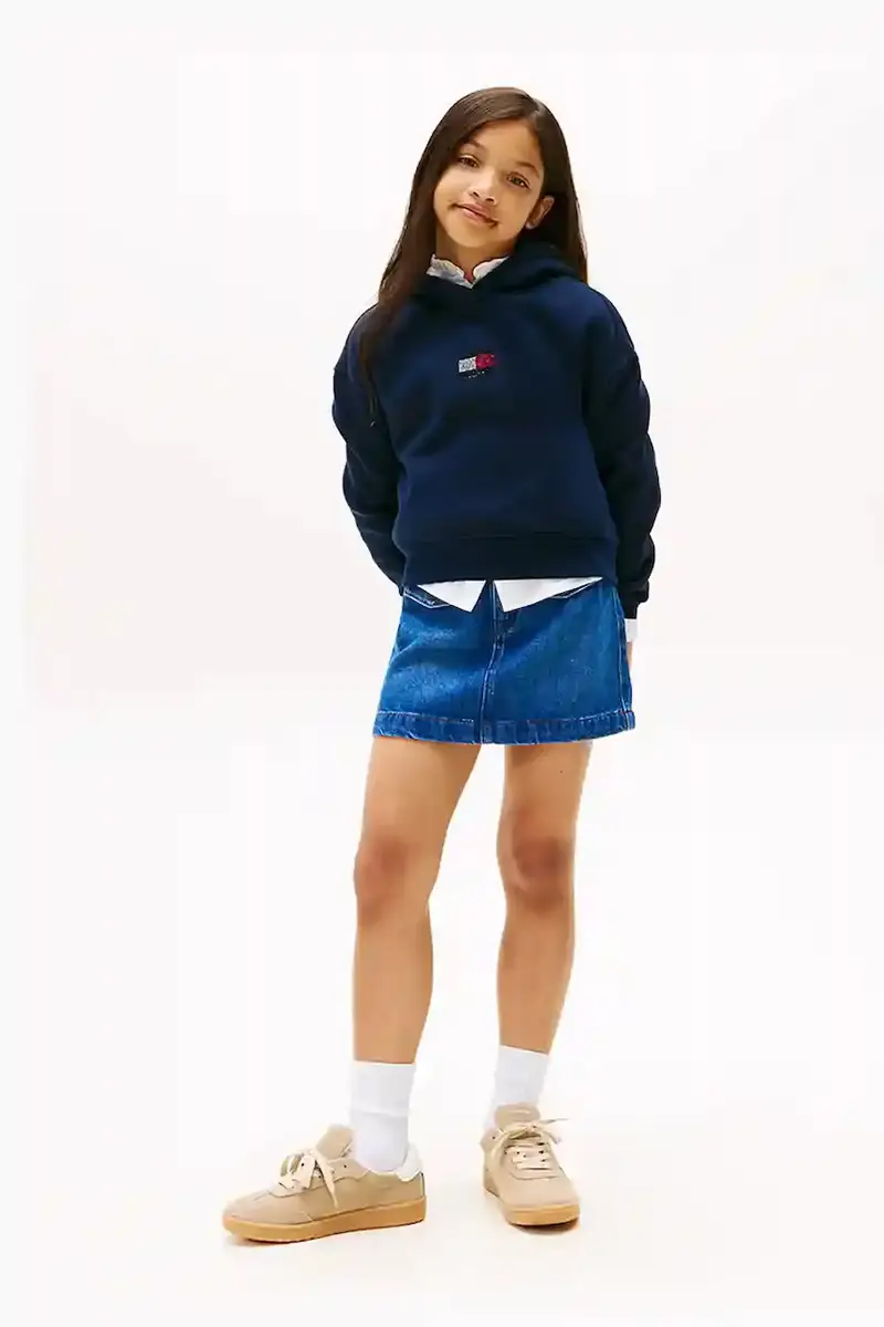 felpa per bambini colore blu navy con cappuccio con applicazione KG0KG09016 miniatura 4