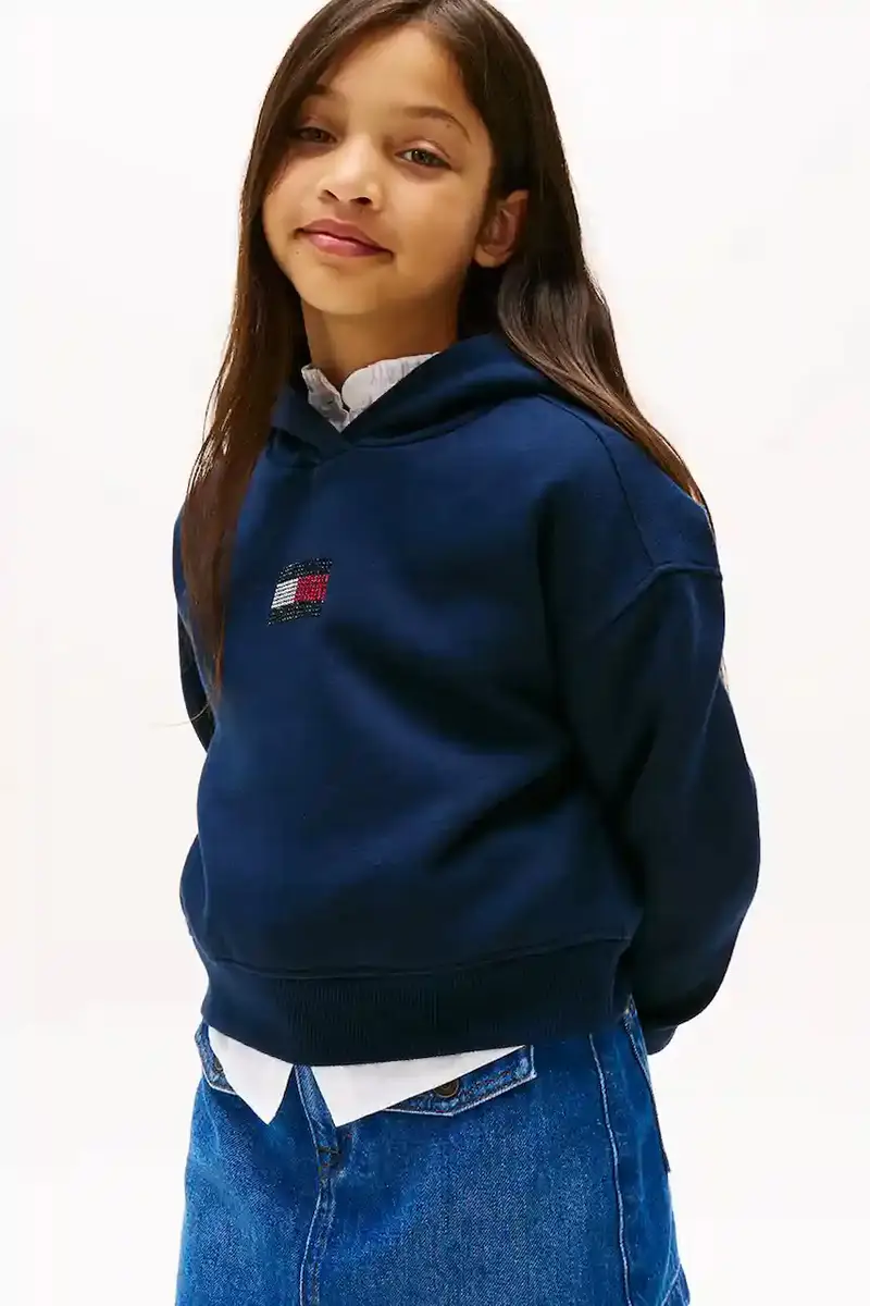 felpa per bambini colore blu navy con cappuccio con applicazione KG0KG09016