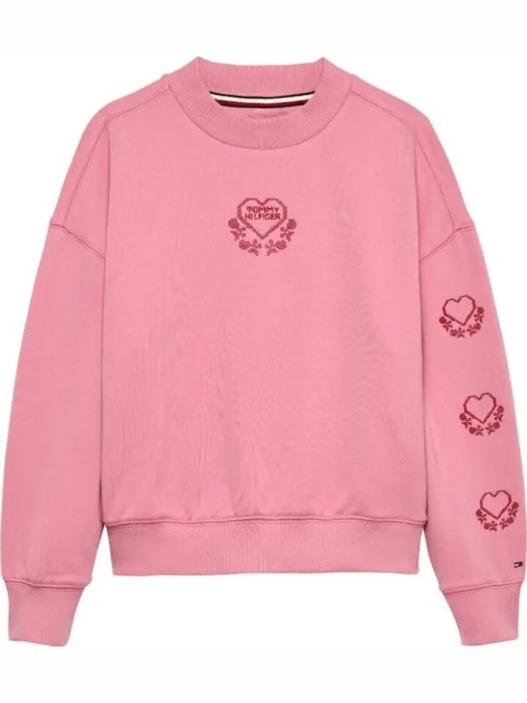 felpa rosa bambina in cotone girocollo logo sul davanti