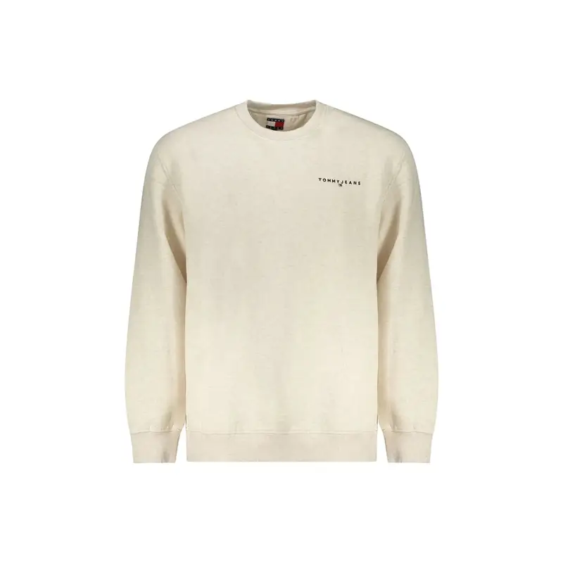 Felpa Uomo Beige Girocollo Felpata Ricamo Logo