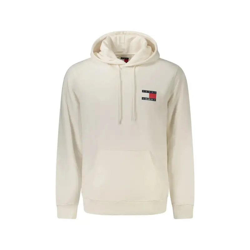 Felpa Uomo Bianca Cappuccio Felpata Tascone Logo Bianco