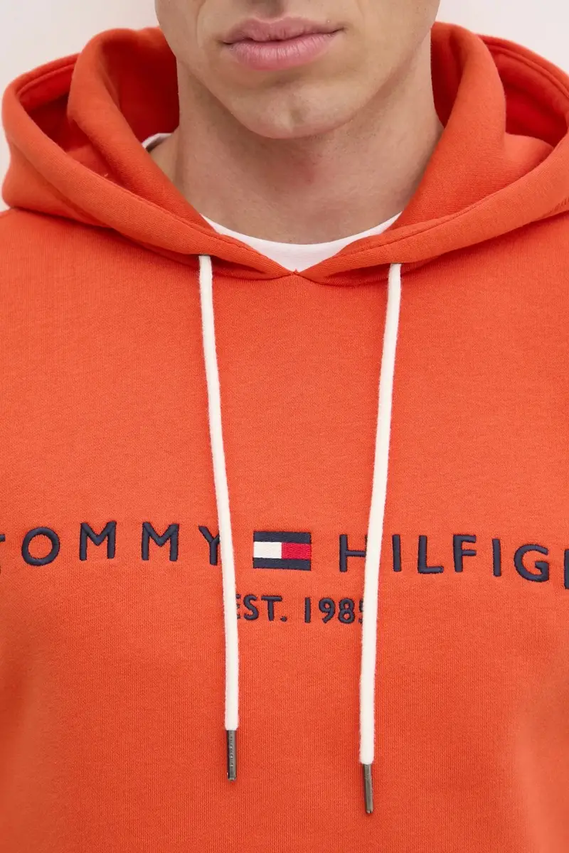 felpa uomo colore arancione con cappuccio con applicazione miniatura 5