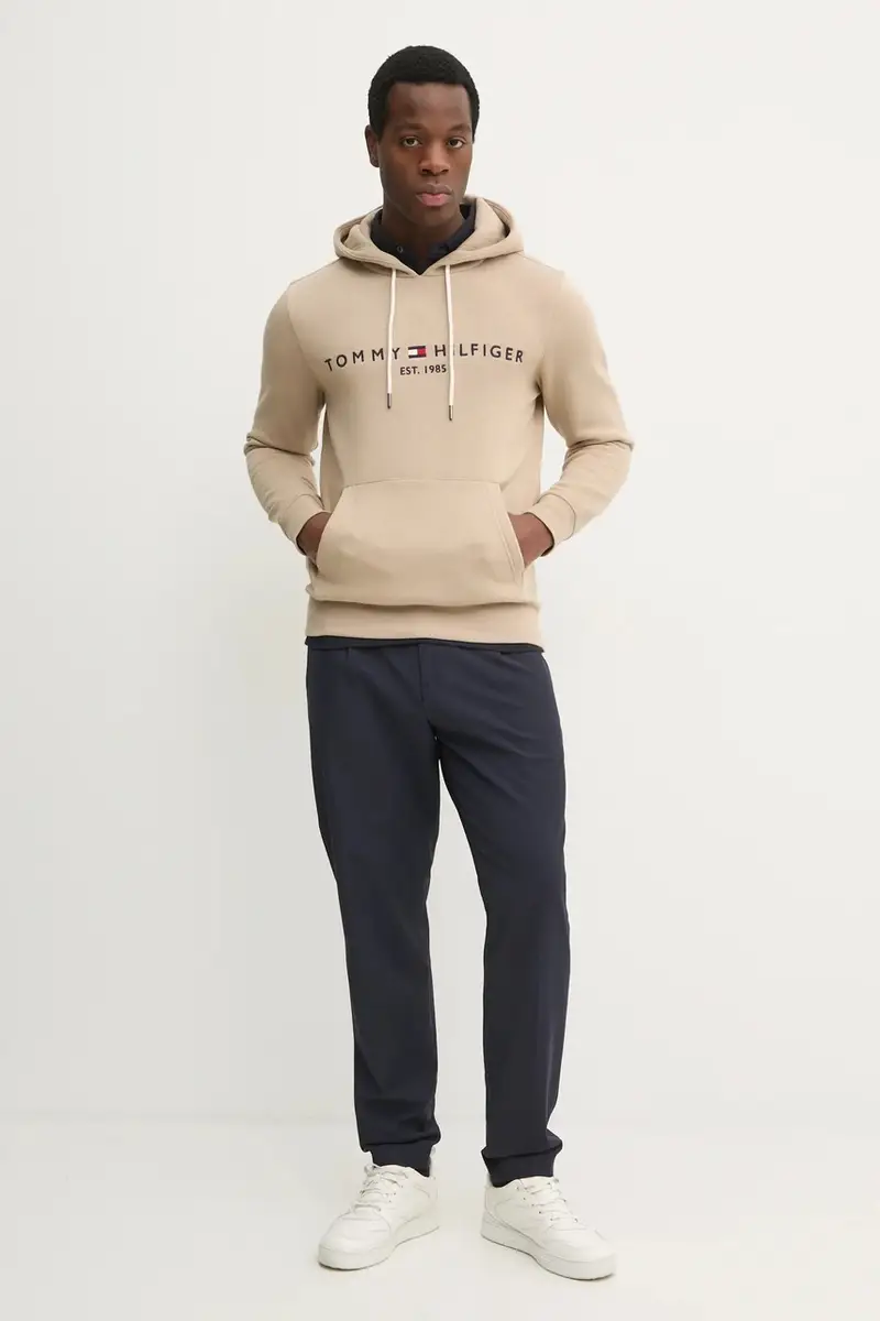 felpa uomo colore beige con cappuccio con applicazione miniatura 2