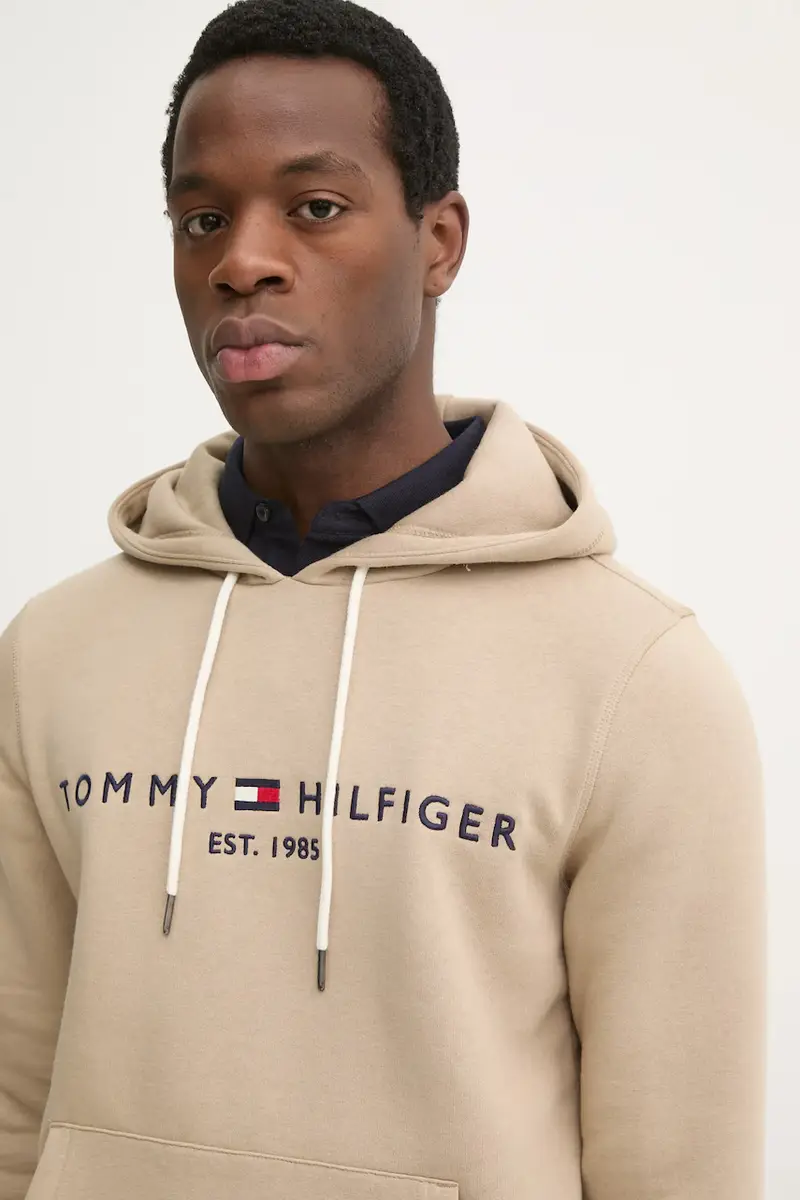 felpa uomo colore beige con cappuccio con applicazione miniatura 4