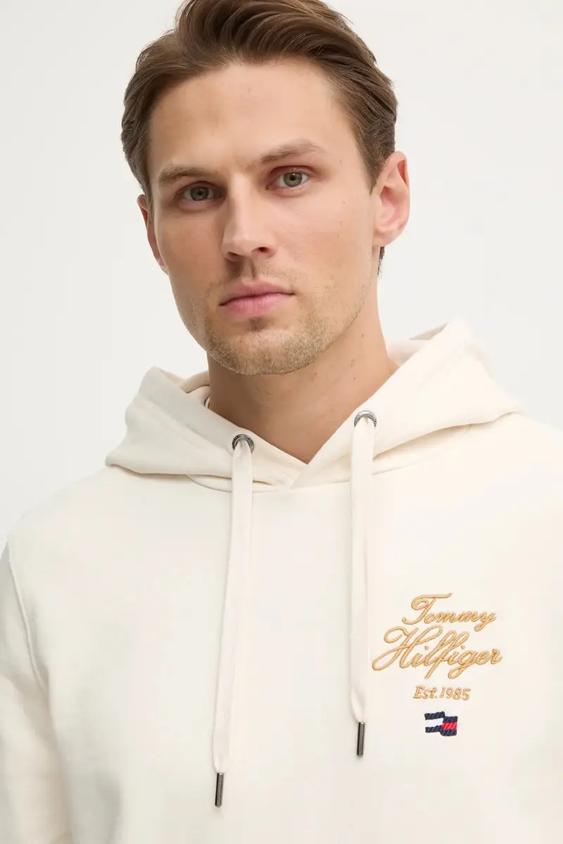 felpa uomo colore beige con cappuccio con applicazione MW0MW37475 miniatura 4