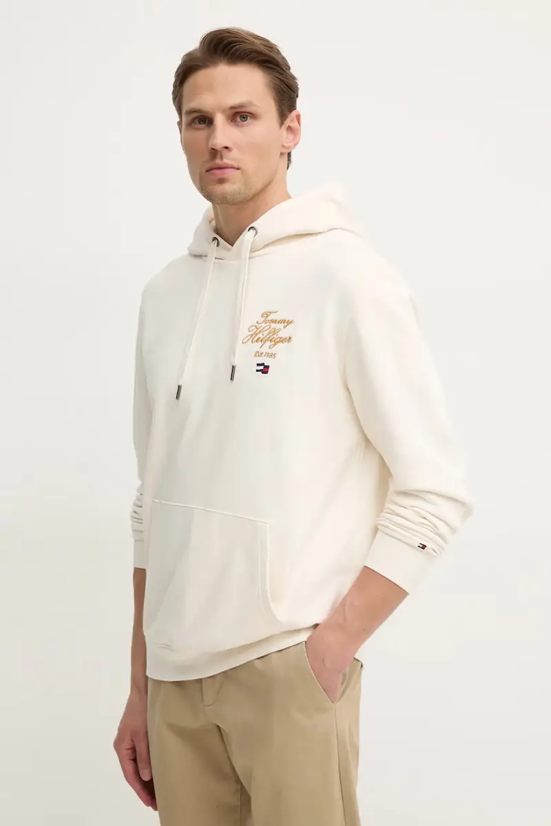 felpa uomo colore beige con cappuccio con applicazione MW0MW37475