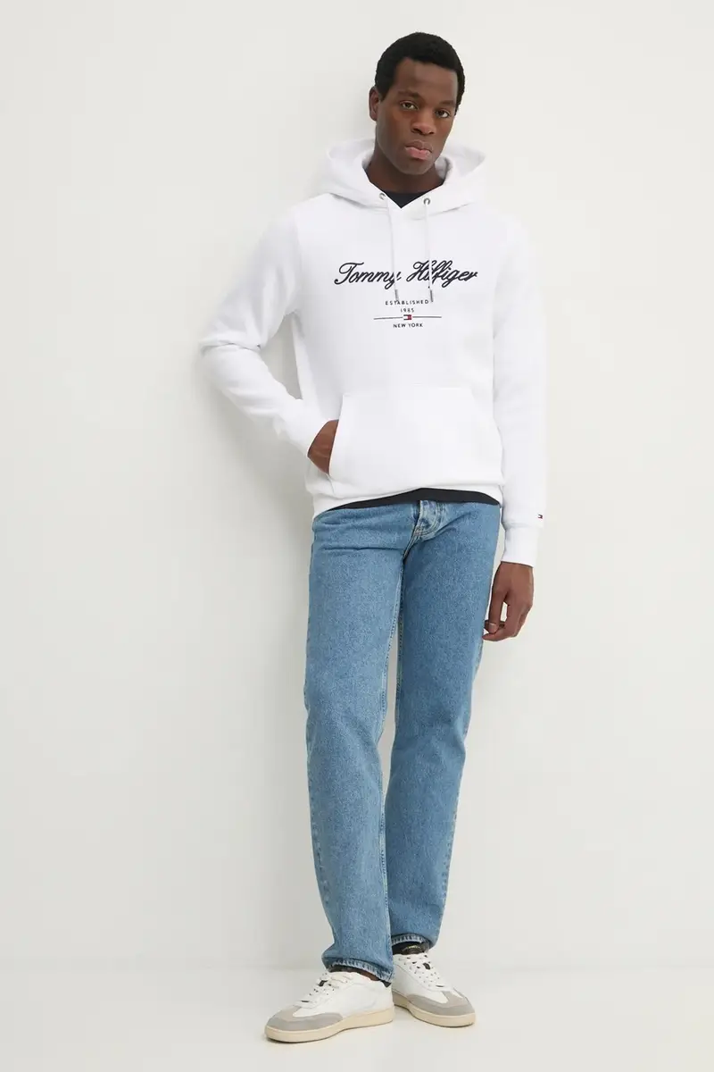 felpa uomo colore bianco con cappuccio con applicazione MW0MW33631 miniatura 2