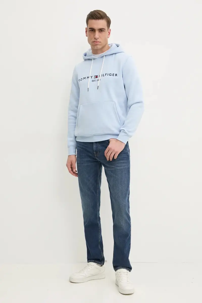 felpa uomo colore blu con cappuccio con applicazione miniatura 2