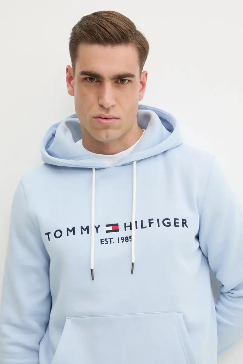 felpa uomo colore blu con cappuccio con applicazione miniatura 4