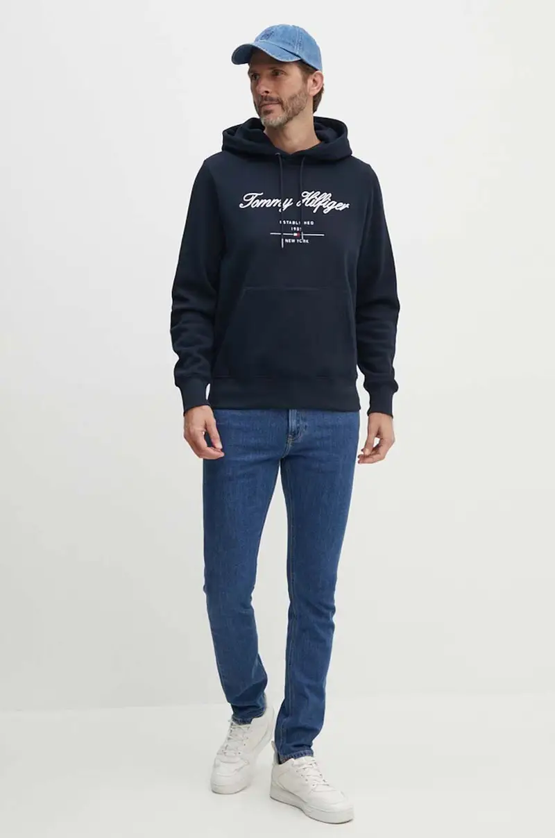 felpa uomo colore blu navy con cappuccio con applicazione MW0MW33631 miniatura 2