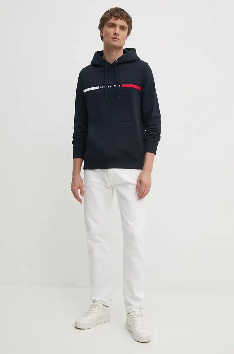 felpa uomo colore blu navy con cappuccio con applicazione MW0MW37361 miniatura 2