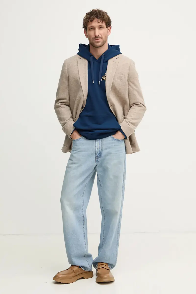 felpa uomo colore blu navy con cappuccio con applicazione MW0MW37475 miniatura 2