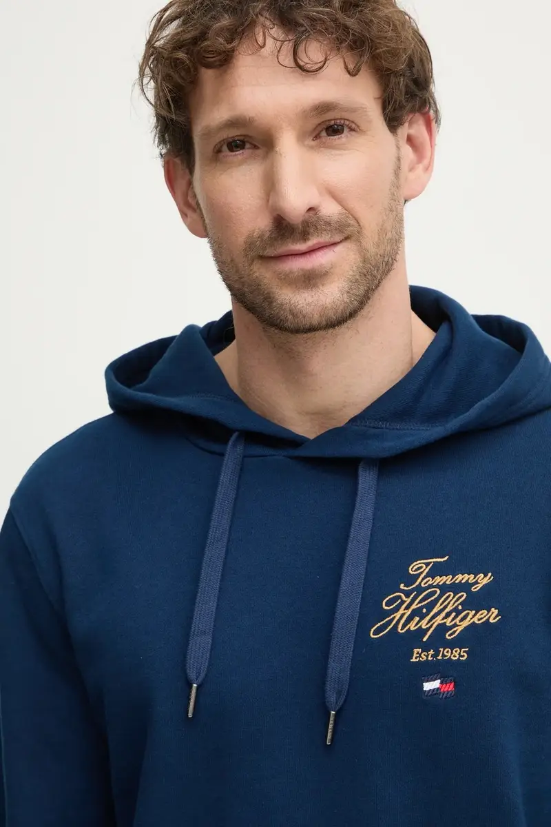 felpa uomo colore blu navy con cappuccio con applicazione MW0MW37475 miniatura 4